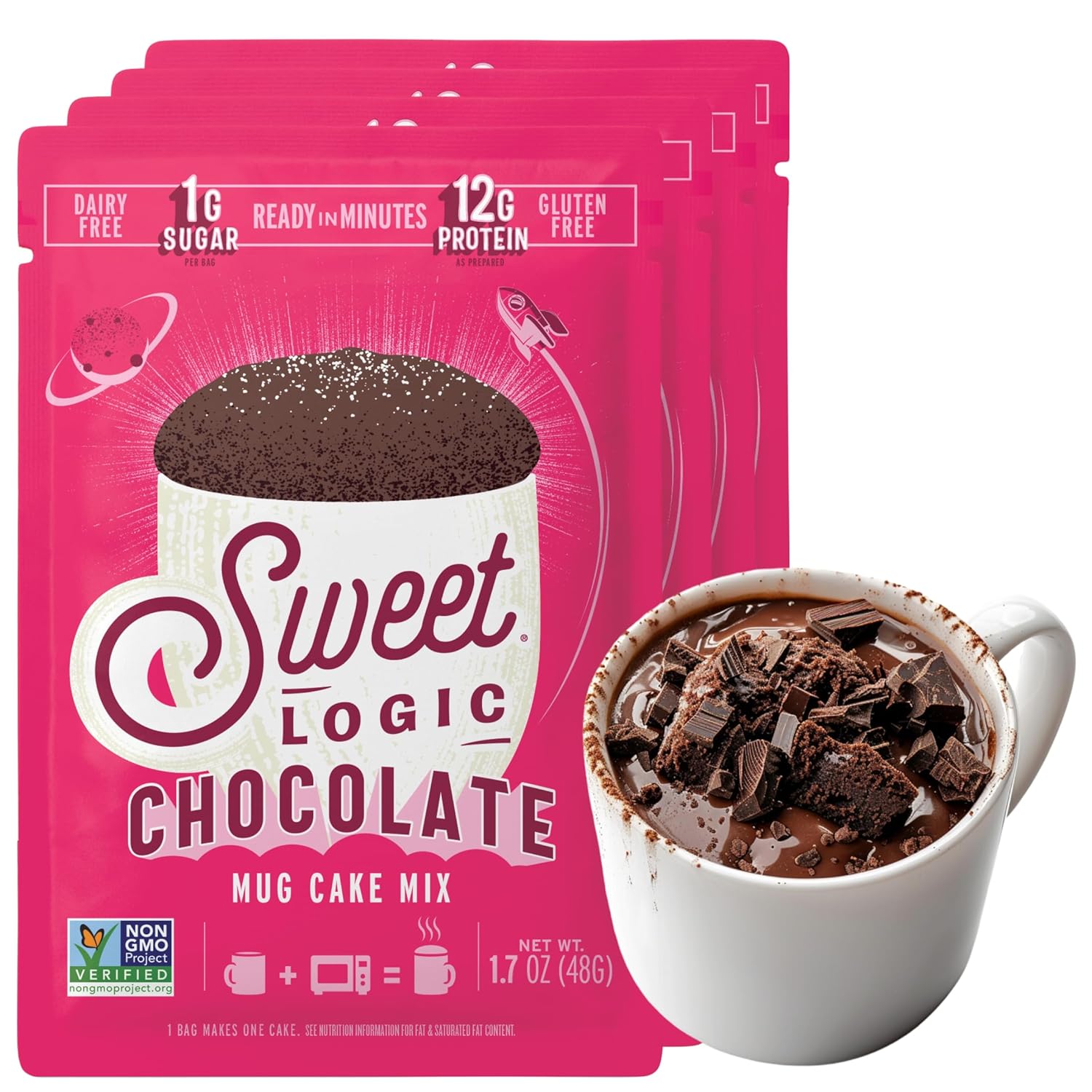 Sweet Logic Keto Dessert Mug Cake Mixes - Triple Chocolate Fudge - Low Sugar - Gluten-Free - Low Carb - Diabetic-Friendly Sweets - Natural Ingredients - High Protein - Delicious Keto Treats (4 Pack)