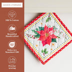 Maison d' Hermine Pot Holders 100% Cotton Heat Resistant Potholders 8" x 8" Hot Pads with Loop BBQ, Cooking, Baking, Grilling, Kitchen, Handling Hot Pans (Pack of 1, Poinsettia Christmas)