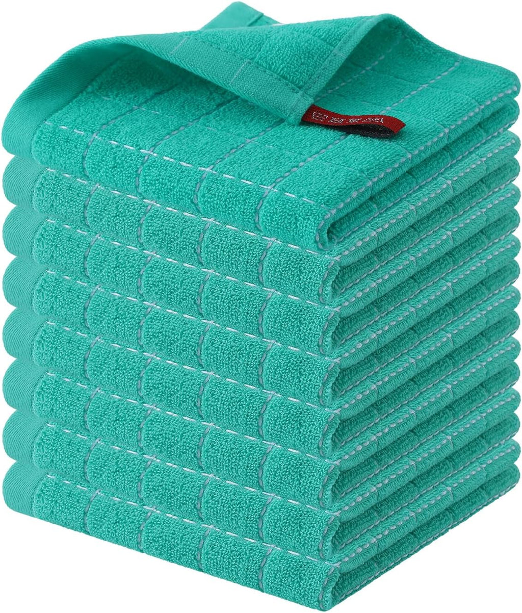 Homaxy 100% Cotton Terry Kitchen Dish Cloths, Ultra Soft and Absorbent Dish Towels for Kitchen, Suitable for Drying and Washing Dishes, 8 Pack, 12 x 12 Inches, Turquoise