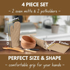 Native Fab Pot Holders and Oven Mitts Sets for Kitchen Heat Resistant- Hanging Non-Slip - 100% Cotton Oven Mitts and Pot Holders 4-Piece Set- Beige