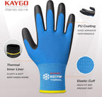 KAYGO Winter Work Gloves for Men and Women, 12 Pairs Thermal Insulated Safety Work Gloves PU Coated, Smooth Grip on Palm & Fingers,Ideal for Freezer Work,Blue,S