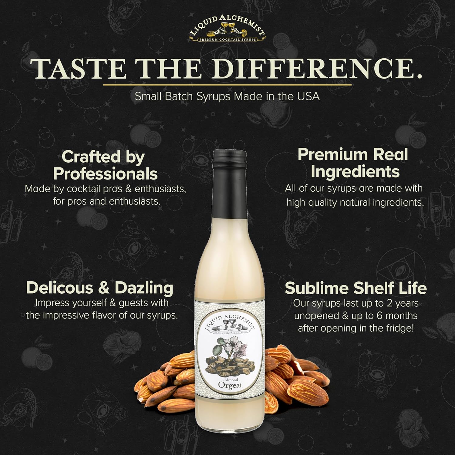 Liquid Alchemist Orgeat Syrup for Cocktails - Real Ingredients Make Our Almond Syrup the Perfect Mai Tai Mix - Non-GMO, Gluten Free & Vegan (12 oz)