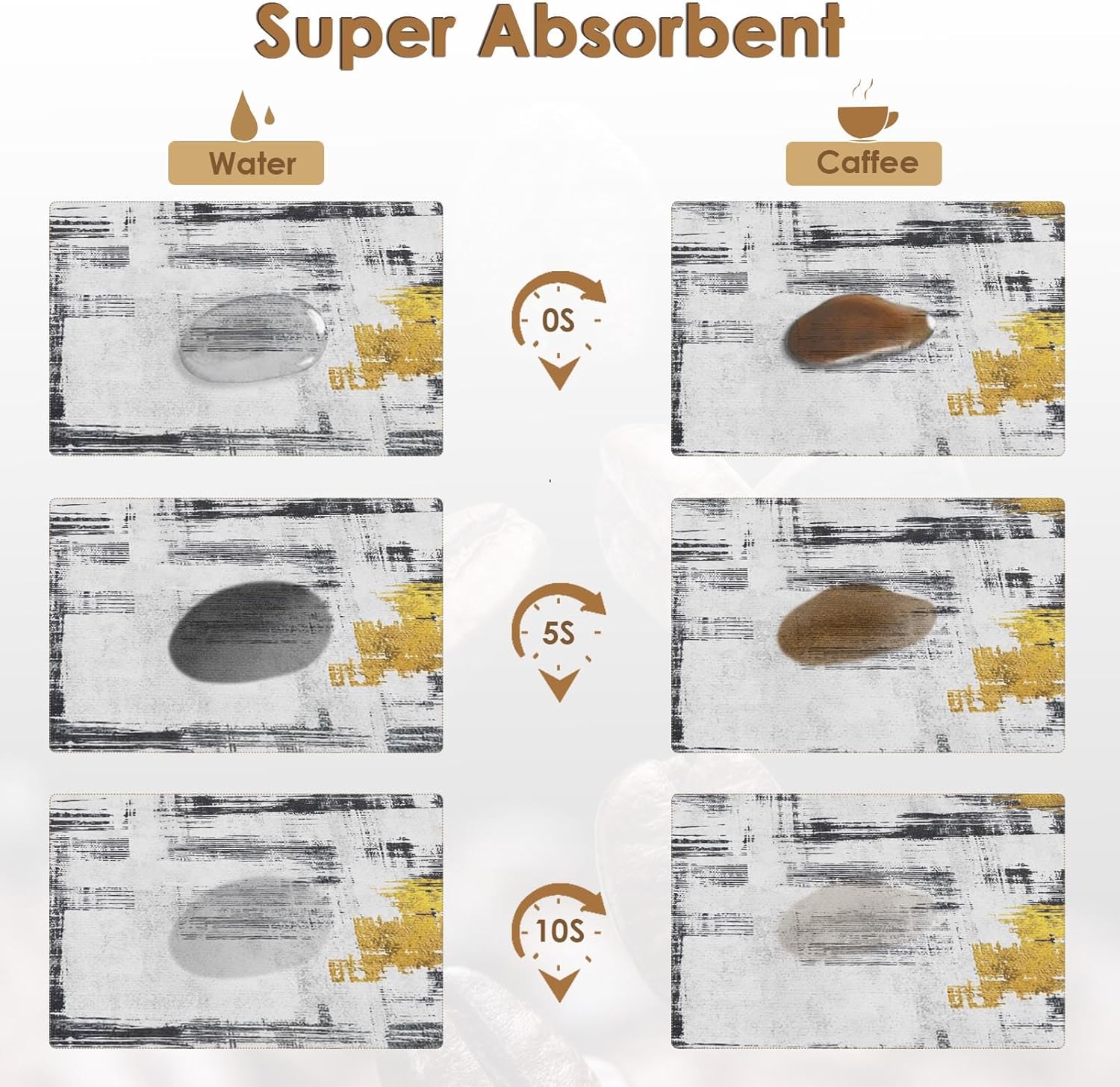 Arttown Coffee Mat for Countertops, Abstract Black Golden Minimalism Grey Dish Drying Mat 2 Pcs for Kitchen Bar Accessories, Coffee Maker Espresso Machine Dish Rack Hide Stain Rubber 12x19in