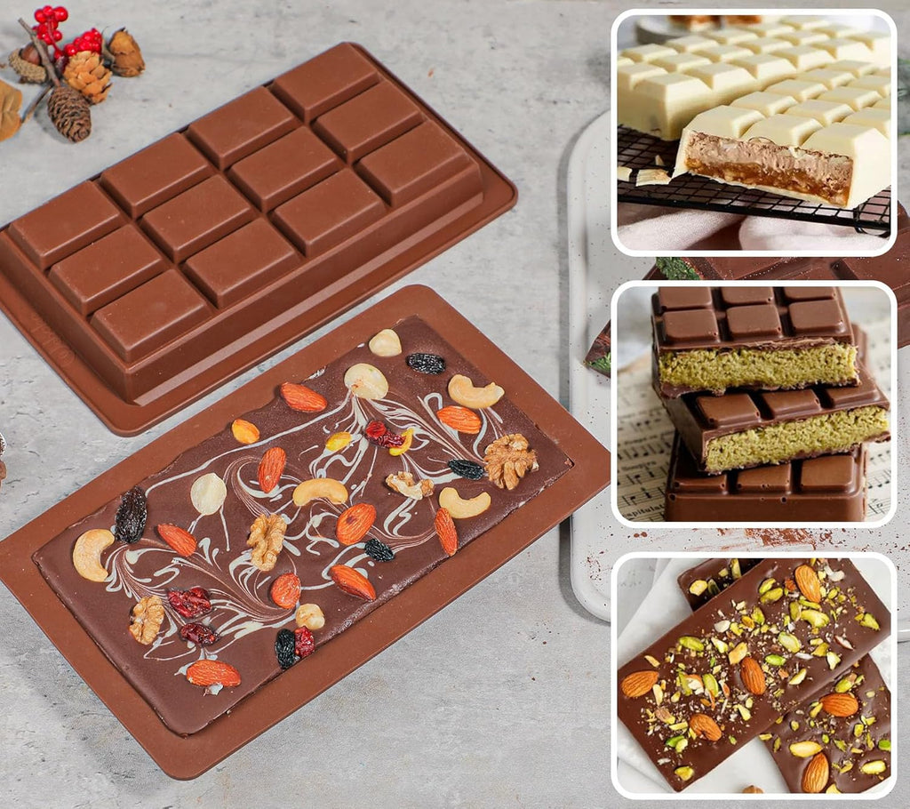 Webake 1 Inch Deep Chocolate Bar Mold 12 Snap, Large 2 Pack Silicone Thick Chocolate Bar Molds, Big Dubai Chocolate Bar Mold for Stuffed, Perfect for Filling Knafeh Pistachio