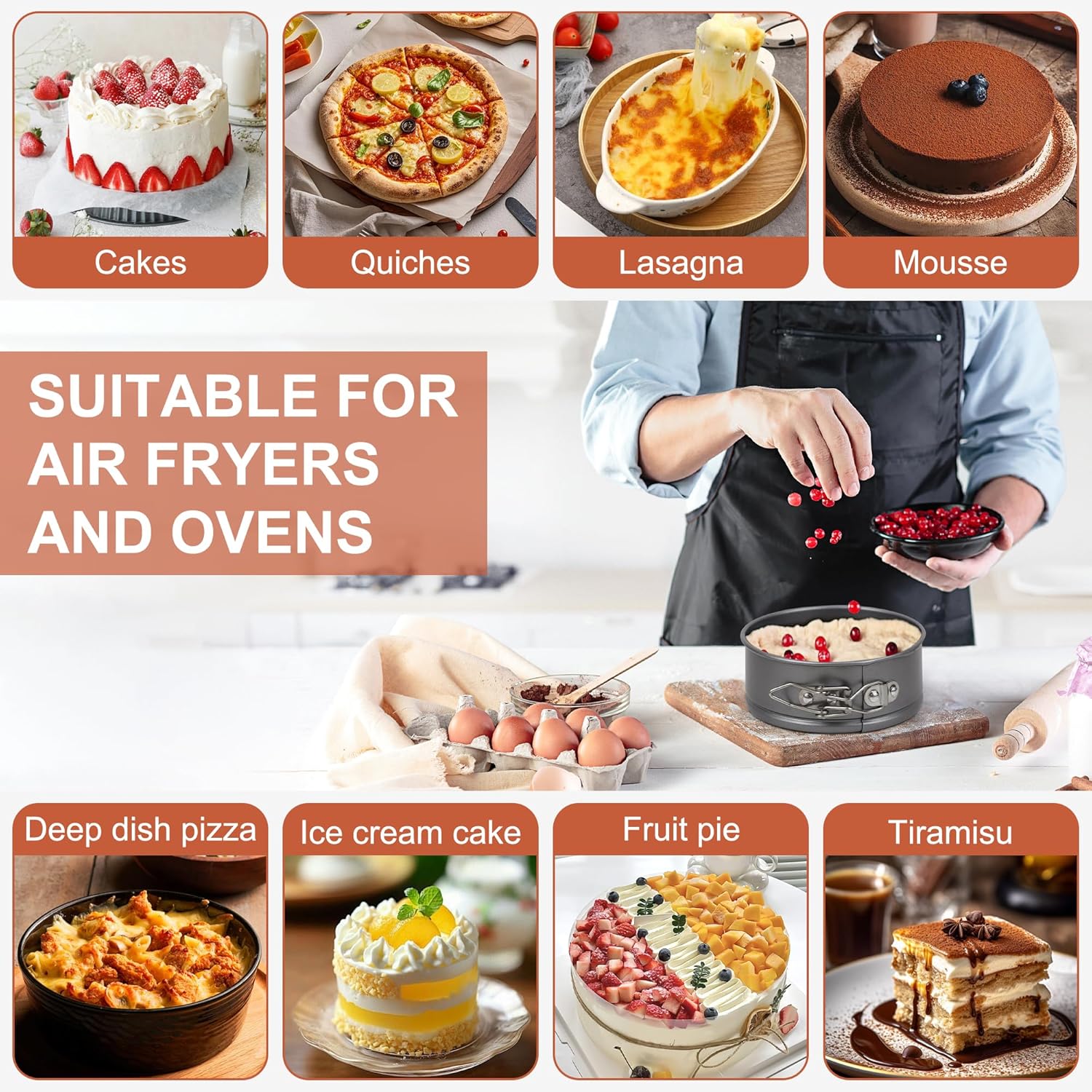 8 Pcs Mini Springform Cake Pans, 4.7 Inch Nonstick Round Cake Tin with Removable Bottom, Small Cheesecake Pans for Baking, Pizzas Quiches (Dark Grey)