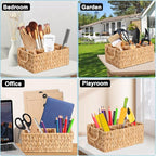 Wicker Party Silverware Caddy, Water Hyacinth Plastic Cutlery Utensil Holder, Hand Woven with Handles, Kitchen Countertop and Picnic flatware Organizer (4 compartments)