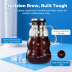 Cold Brew Coffee Pitcher (2.0L/68oz) - Elegant Sleek Wave Borosilicate Glass Pitcher with 100um 304 Stainless Steel Filter & Airtight Lid, Efforless Mannual for Beginner, Sophisticated Gift