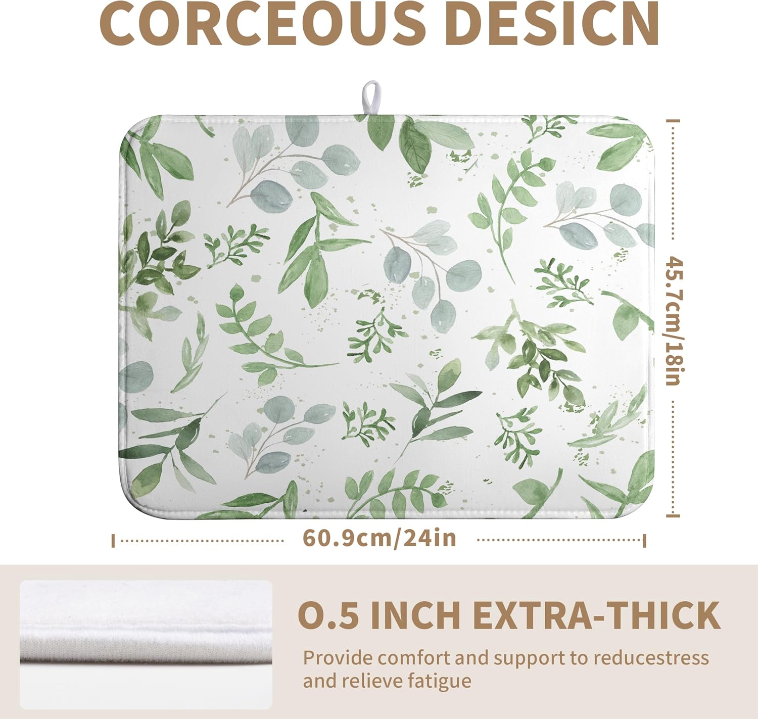 Summer Sage Green Leaves Dish Drying Mat Spring Eucalyptus Leaf Kitchen Dish Drying Pad Absorbent Dish Dryer Mat for Kitchen Countertops Microfiber Dishes Drainer Pad Dish Drying Rack Mat (18x24 in)