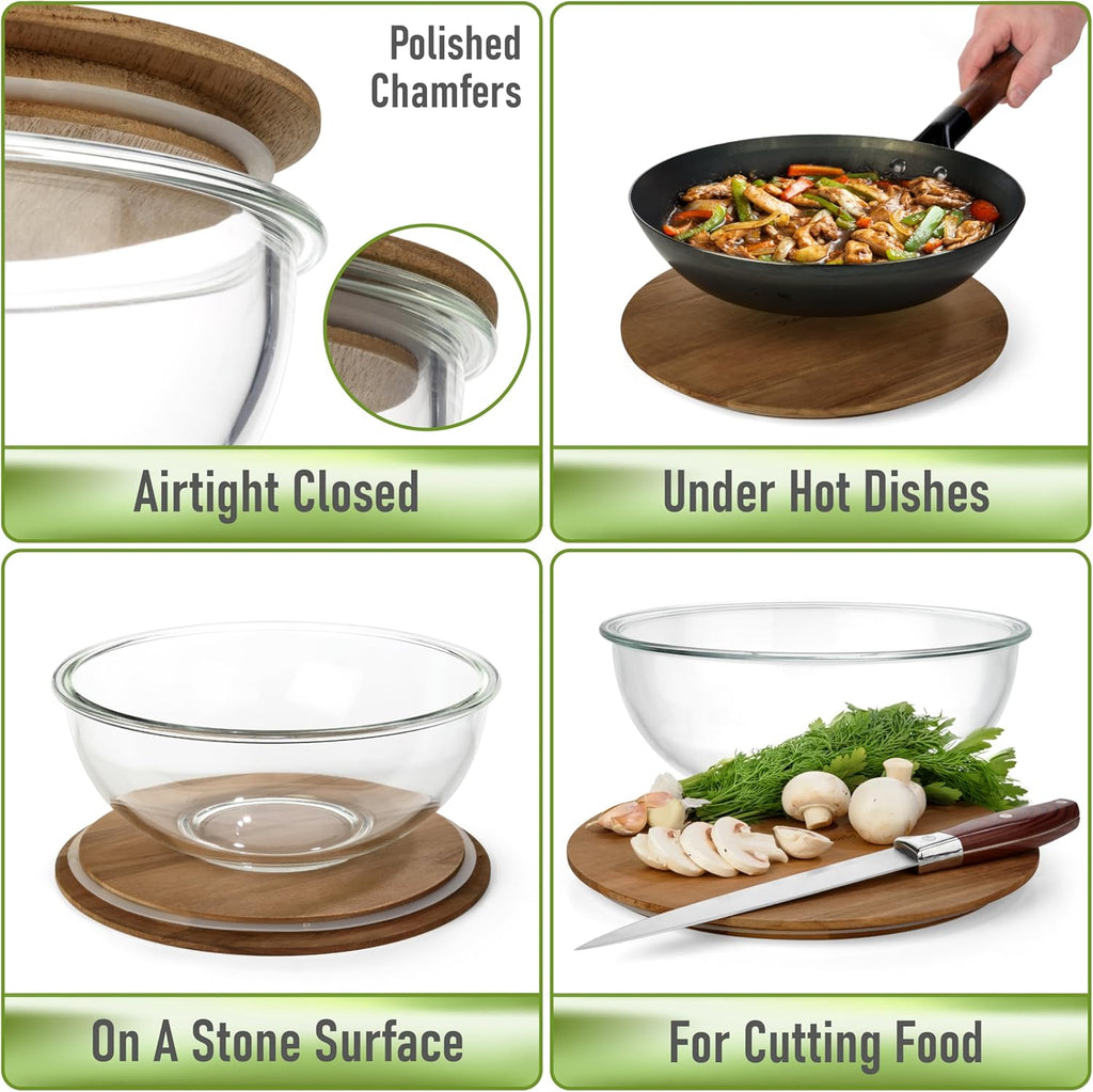 Glass Mixing Bowls Acacia Lids - (Bowls Not Included) Lids are compatible with all Glass Mixing Bowls Set