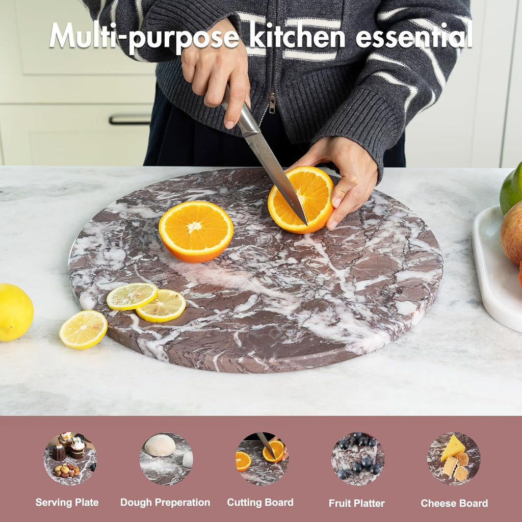 Koville African Lilac Marble Cutting Board Serving Tray for Kitchen Countertop, 16" Large Marble Cheese Board for Baking, Charcuterie, Pastry, Trivet, Heat Resistant Stone Cutting Boards for Kitchen