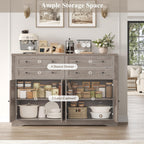 HOSTACK 55" Coffee Bar with 4 Large Drawers, 40" Tall Buffet Cabinet with Storage, Kitchen Storage Cabinet, Modern Farmhouse Sideboard Buffet, Adjustable Shelves for Living Room, Ash Grey