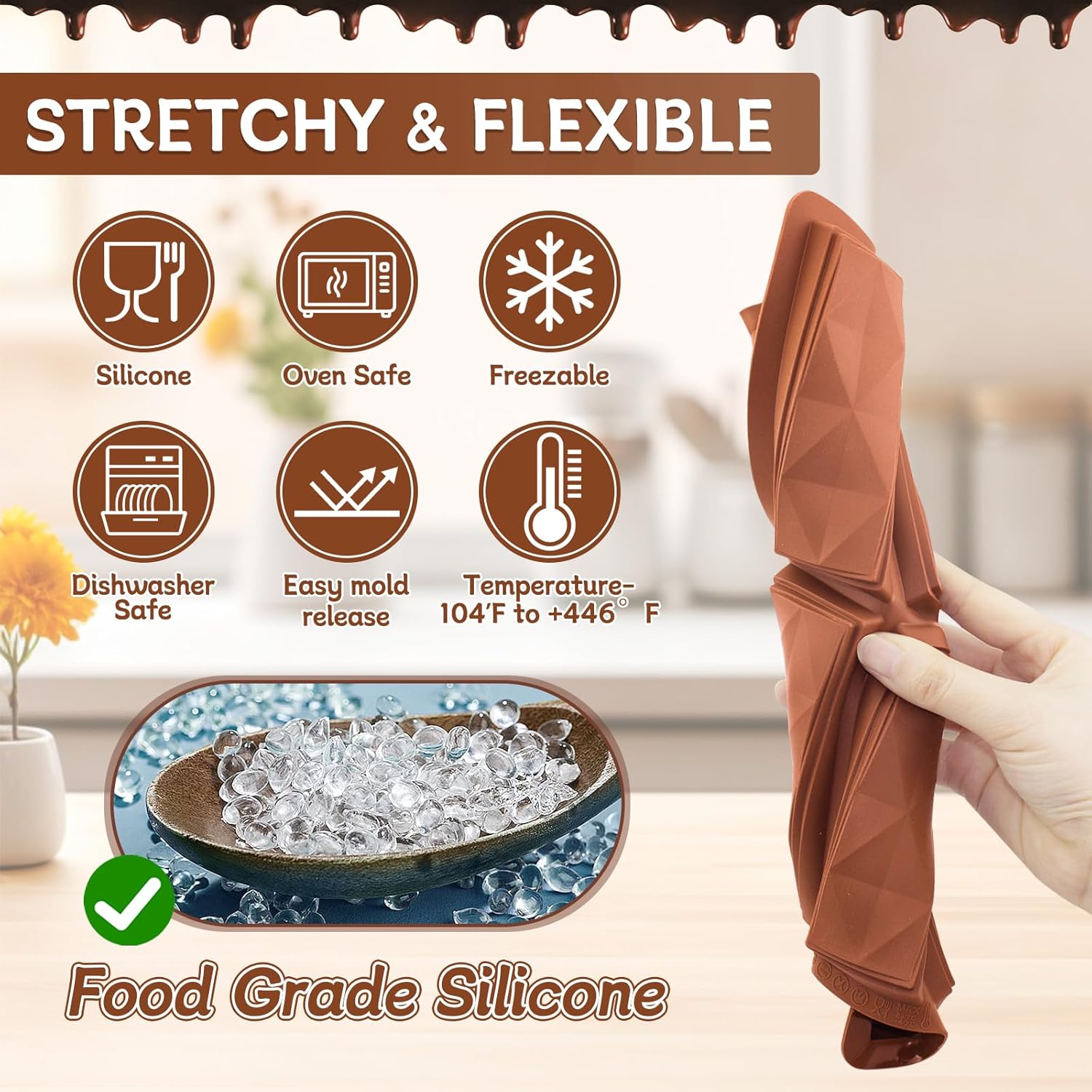 Chocolate Bar Molds 2 Pack,Deep Dubai Pistachio Stuffed Bar Silicone Mold for Making Filling Rhombus Shapes Candy Granola and Pastry Snacks