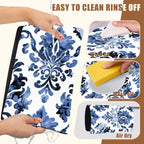 Blue Damask Flower Dish Drying Mat for Kitchen Counter Coffee Bar Mat Hide Stain Absorbent Rubber Backed Drying Rack Pad Espresso Machine Coffee Bar Accessories 15.7 x 23.6 Inch
