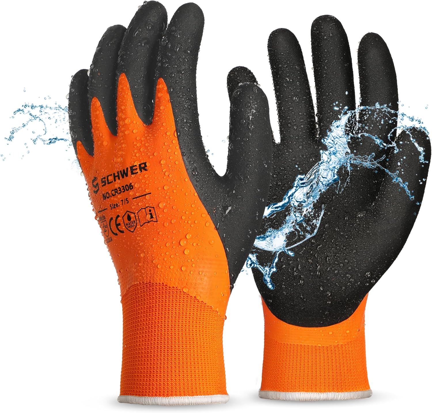 Schwer 2 Pairs Waterproof Work Gloves for Men and Women CR3306, Gardening Gloves with Double Latex Coated, Non-slip Working Gloves for Garden, Outdoor Construction, Car and Fish Cleaning, M