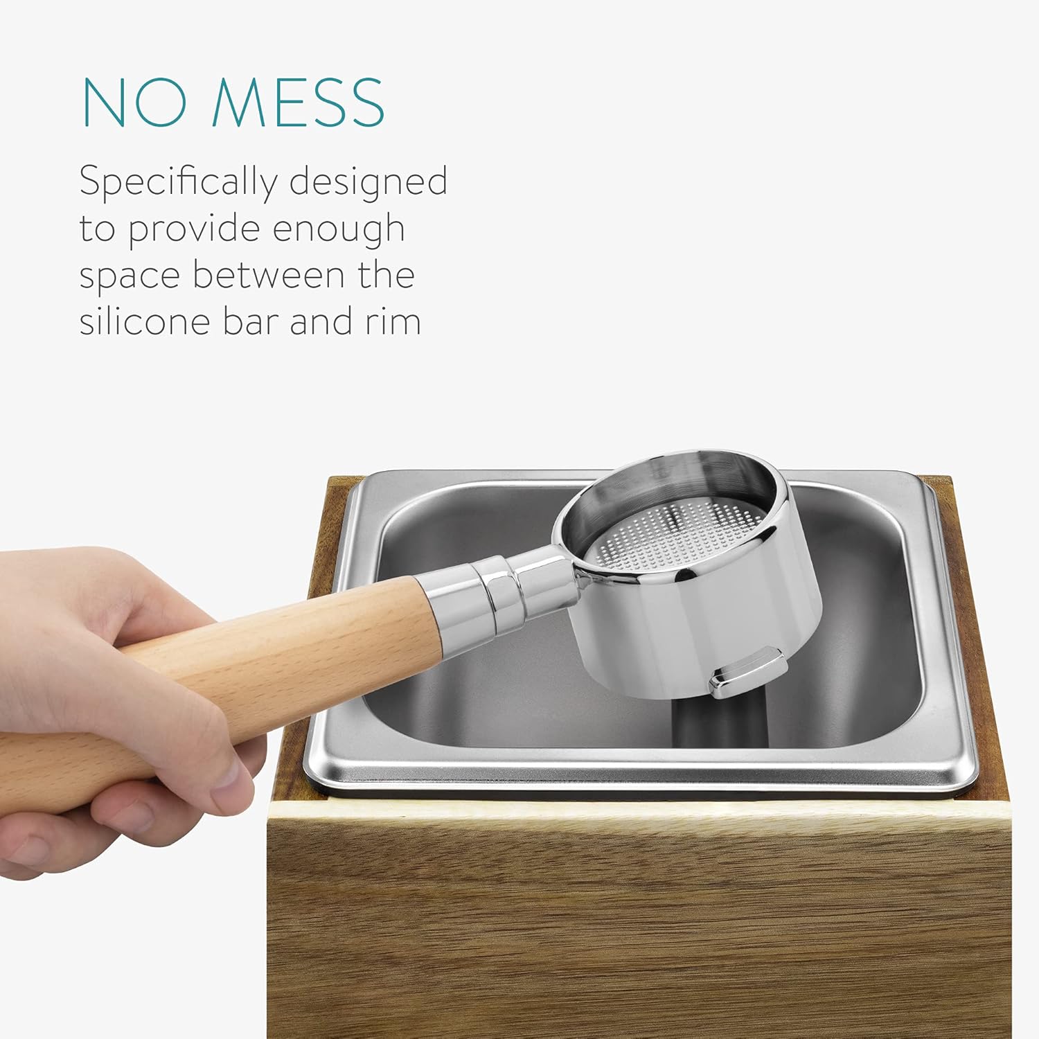 Navaris Coffee Knock Box - Stainless Steel and Wood Bin for Espresso Machine Coffee Grounds - With Silicone Bar for Knocking Portafilter Filter Grinds
