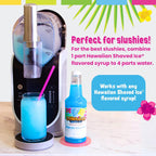 Hawaiian Shaved Ice Syrup Assortment with 6 - 16oz Bottles, 50 Snow Cone Cups, Spoon Straws, and Pouring Spouts. Flavors: Tiger’s Blood, Pina Colada, Blue Raspberry, Grape, Cherry, Lemon-Lime