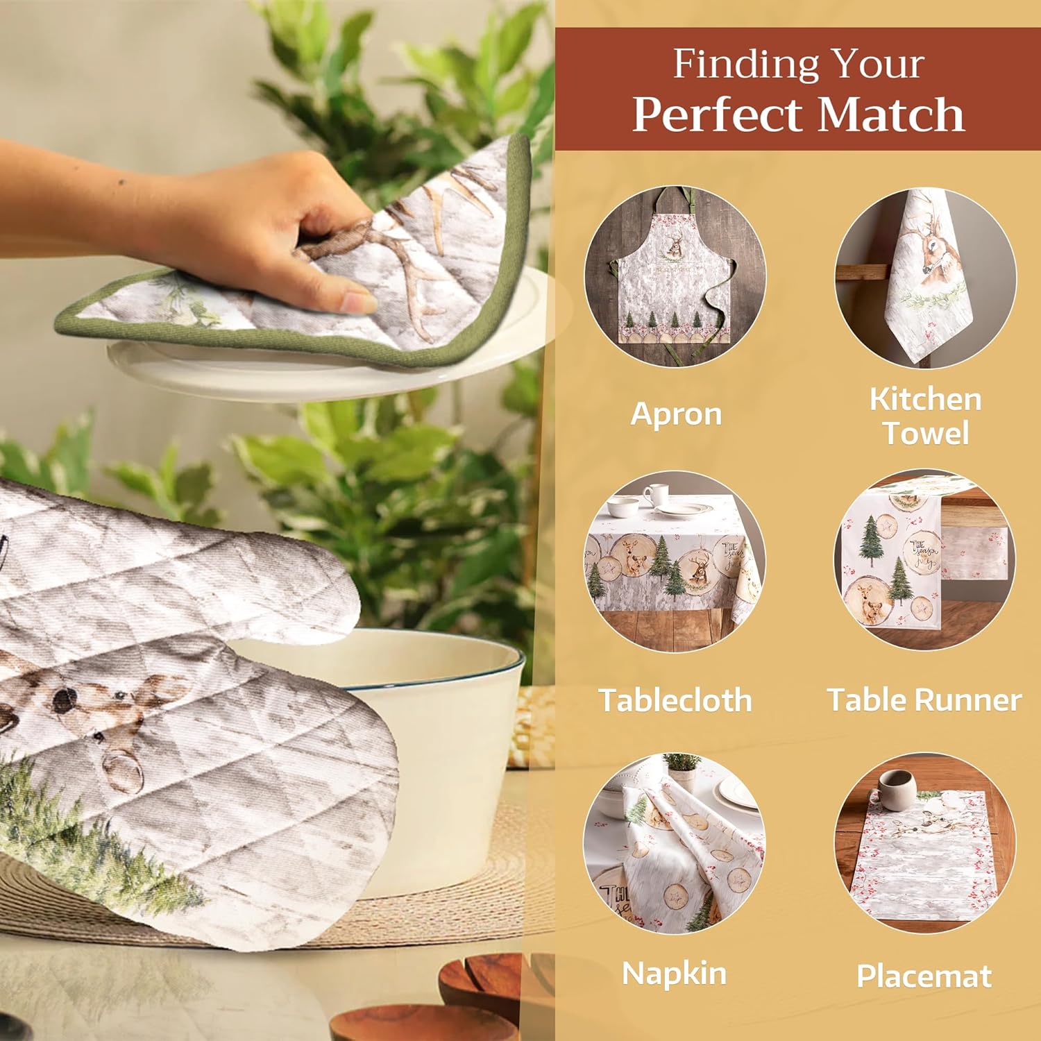 Maison d' Hermine Pot Holders 100% Cotton Heat Resistant Potholders 8" x 8" Hot Pads with Loop BBQ, Cooking, Baking, Grilling, Kitchen, Handling Hot Pans (Pack of 1, Mountain Life)