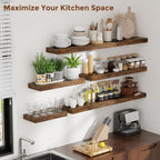 Heimlove 55 Inch Floating Shelves for Wall 8 Inch Deep Rustic Brown Shelves Set of 2,Wall Mounted Rustic Wood Long Floating Shelf，Large Extra Display & Storage Shelf with Invisible Brackets