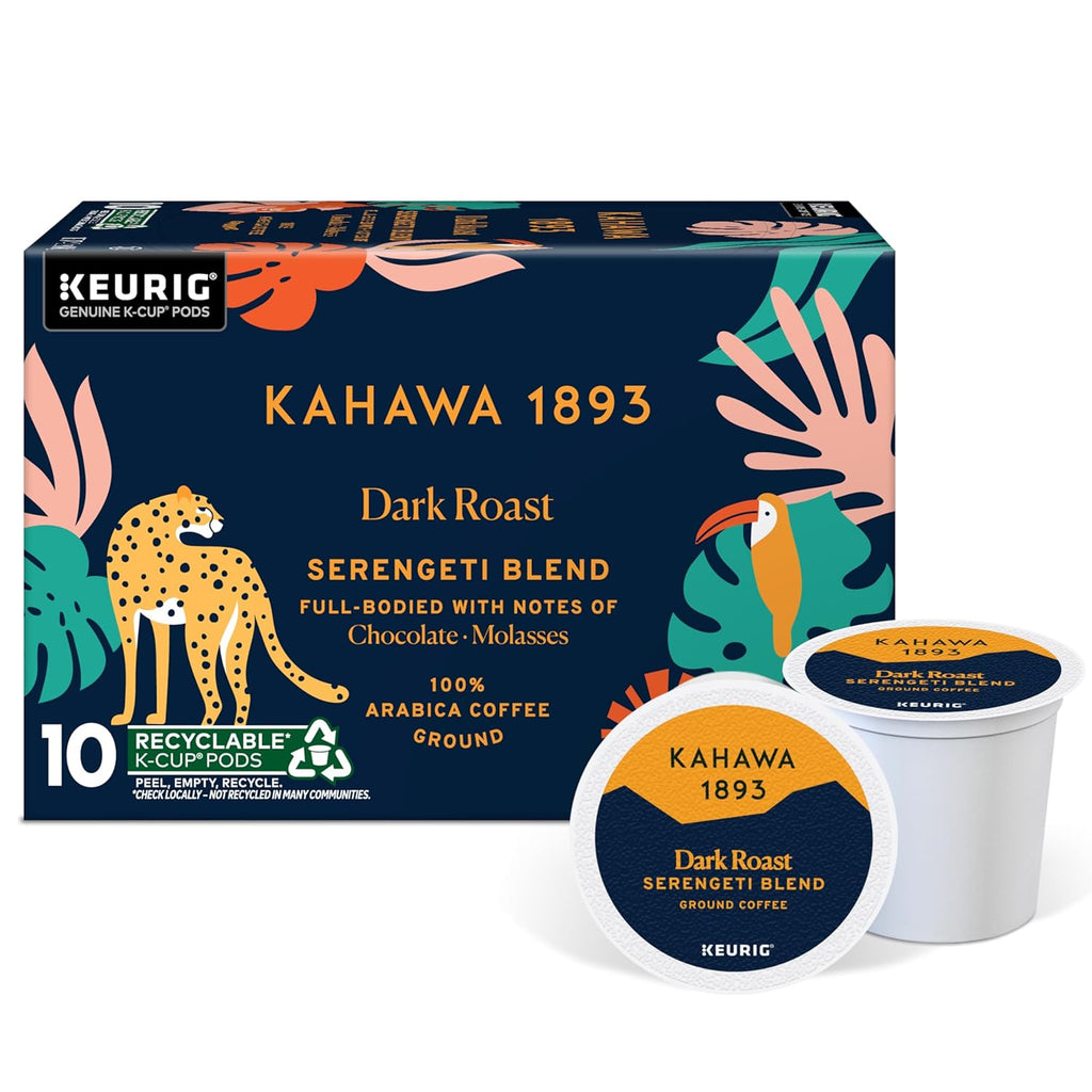 Kahawa 1893 Dark Roast Coffee K-Cup Pods Serengeti Blend (60 Count) - As Seen on Shark Tank, Low Acid, High Antioxidants, Naturally Sweet, Organically Grown, Ethically & Sustainably Sourced