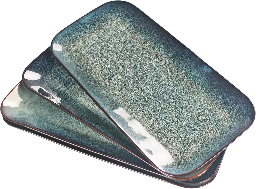 Serving Platters Set of 4, Rectangular Serving Plates, Serving Trays for Entertaining Party, Microwave,Oven,Dishwasher Safe,Kitchen Dinnerware, Blue reactive glaze 12.7 Inch