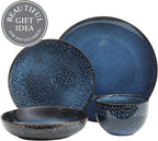 Gibson Elite Matisse 16 Piece Double Bowl Dinnerware Set, Cobalt Blue, Service for 4 (16pcs)