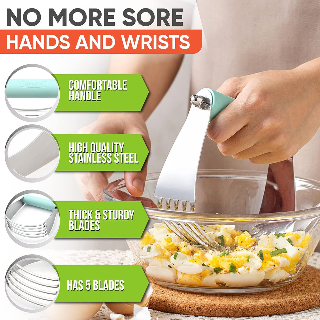 Spring Chef Stainless Steel Large Size Dough Blender For Baking, Professional Manual Dough Cutter Tool, Dishwasher Safe Puff Pastry Cutter Tool with Sharp Blades, Pastry Blender for Easy Mixing - Mint