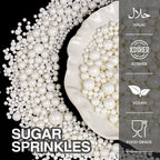 Edible White Pearl Sugar Sprinkles for Cake Decorating, Candy Pearls Cupcake Toppers, 150g/5.29oz, Mix Sprinkles, Baking Cake Decorations, Easter, Wedding Party Chirstmas Supplies