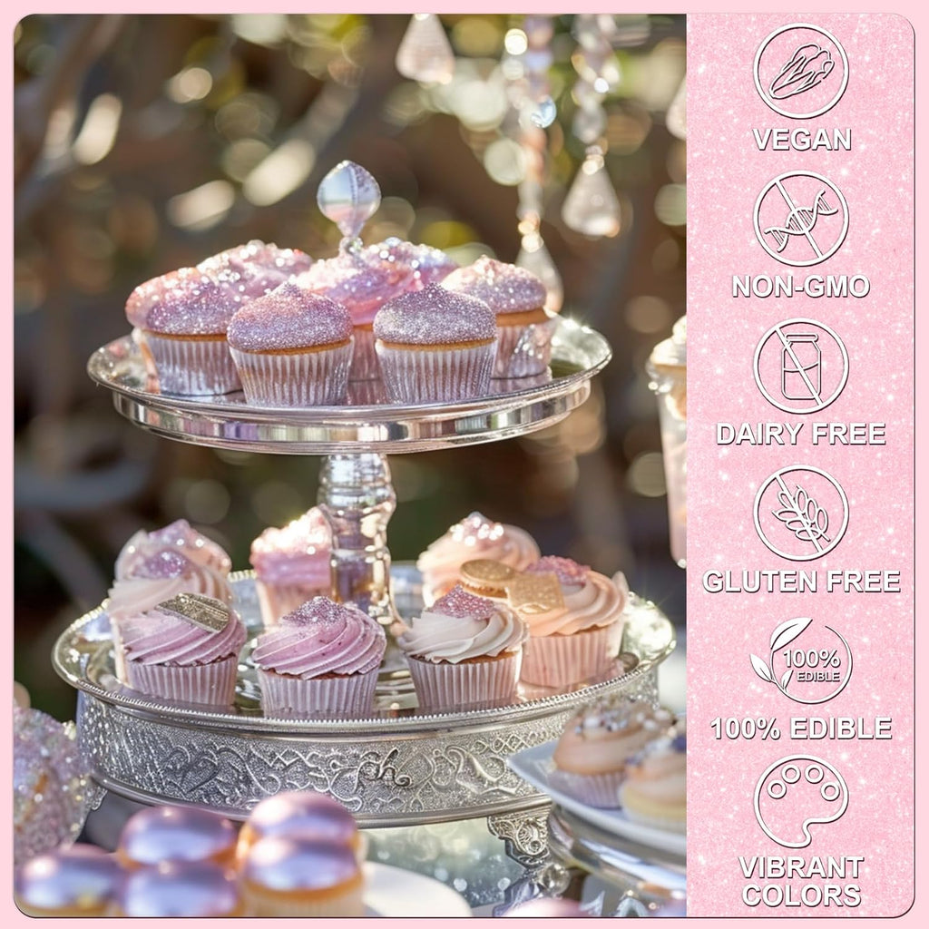 Pink Edible Glitter - 5g Food Grade Cake Decorating Shimmering Glitter, Edible Sprinkle Luster Dust for Drinks, Chocolates, Fondant, Strawberries, Cupcakes, Candy, Cookie - Vegan
