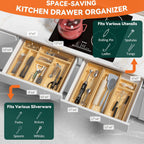 Bamboo Drawer Organizer, Narrow Stackable Cutlery Tray for Kitchen, 2 Pcs Silverware & Utensil Box, 12" x 3" x 2" (Outer), 11.3" x 2.3" x 1.77" (Inner)