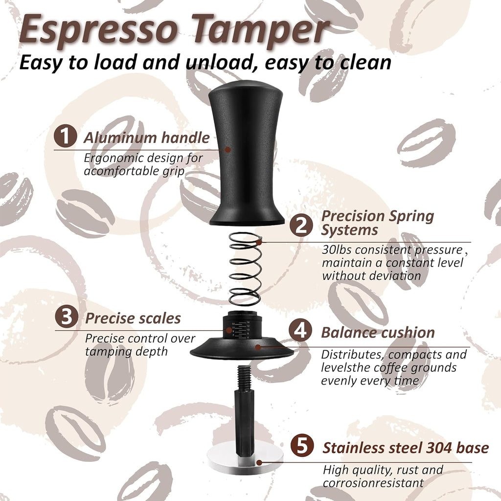 51mm Espresso Tamper with Precise Scales, Adjustable Constant Pressure Coffee Tamper for Espresso Machine, Spring-Loaded Auto-Return Espresso Accessories for Home Commercial Espresso Brewing