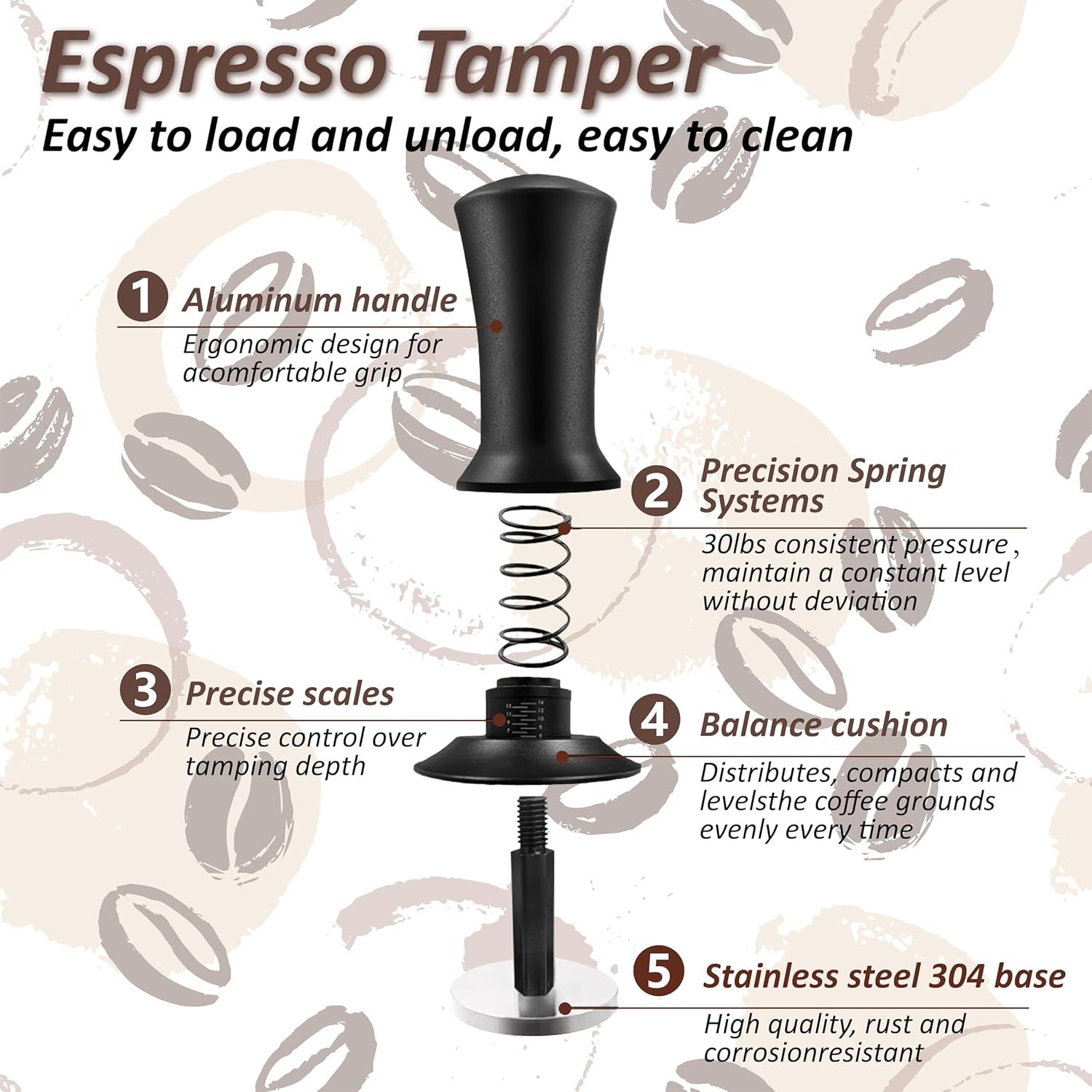 51mm Espresso Tamper with Precise Scales, Adjustable Constant Pressure Coffee Tamper for Espresso Machine, Spring-Loaded Auto-Return Espresso Accessories for Home Commercial Espresso Brewing