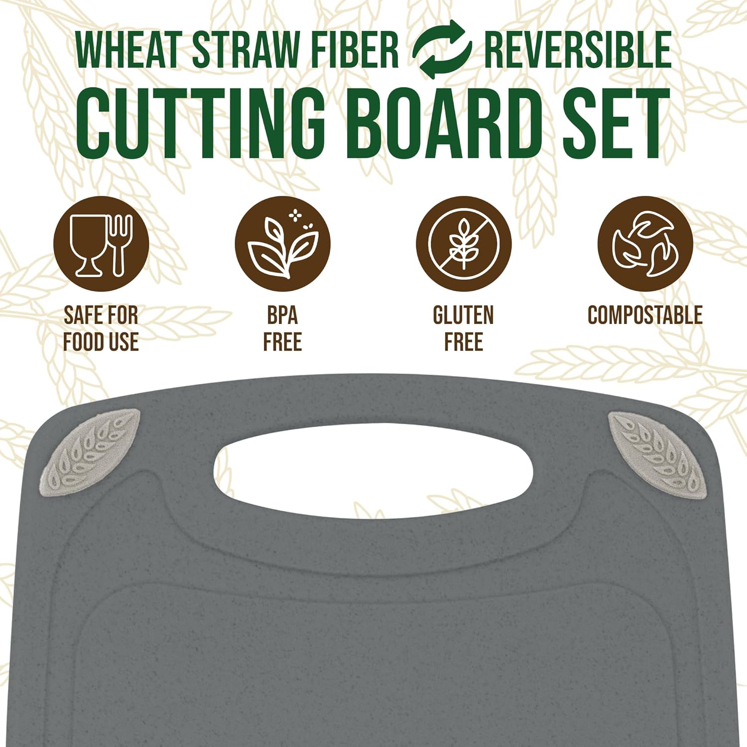 2-Piece Reversible Cutting Board Set Made from Natural Food Grade Wheat Straw Material - Eco-Conscious Alternative to Plastic - Gluten Free & BPA Free Chopping Boards for Kitchen