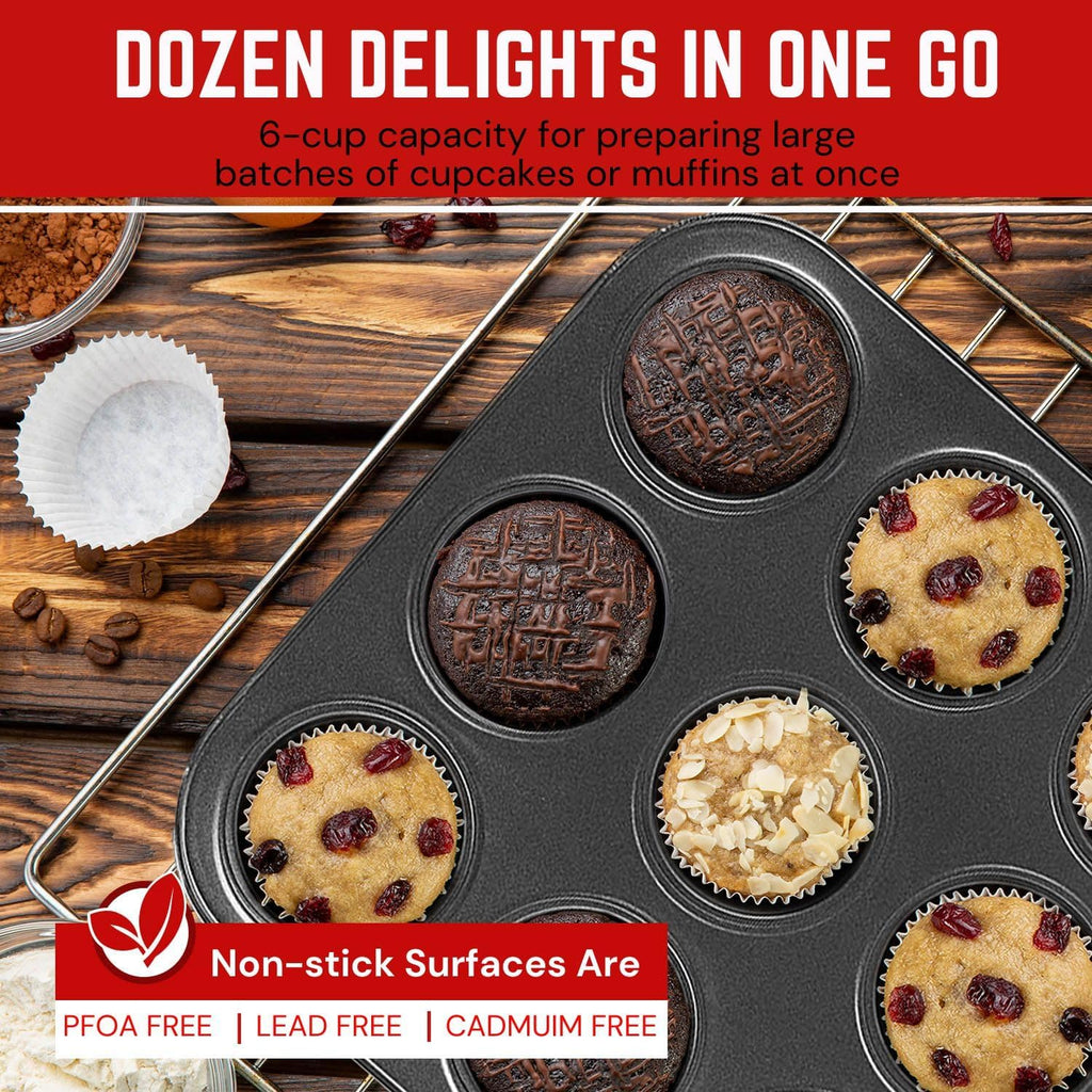 Flexzion Muffin Tray Cupcake Baking Pan 2 Pack, 12-Cup Nonstick Carbon Steel Muffin Tins Non-Stick Cupcake Tin Bakeware Accessories for Baking Cupcakes Muffin Brownies Snacks, Easy Clean, Fridge Safe