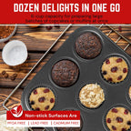 Flexzion Muffin Tray Cupcake Baking Pan 2 Pack, 12-Cup Nonstick Carbon Steel Muffin Tins Non-Stick Cupcake Tin Bakeware Accessories for Baking Cupcakes Muffin Brownies Snacks, Easy Clean, Fridge Safe