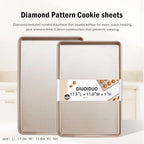 Baking Sheet Pan Set of 2, Cookie Sheets for Oven, Nonstick Half/Quarter/Jelly Roll Pans with Diamond Texture Pattern, 0.8mm Thick Heavy Duty Cookie Tray, Champagne Gold（17.5 * 11.8 * 1inch）