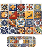 2Pcs Dish Drying Mats Faucet Mats Sets Large Size Coffee Mats Sink Faucet Mat Splash Guard for Kitchen Counter Bathroom Sink Coffee Bar Kitchen Decor (Retro Boho, 18"x24" 15" x 5.5"Set)