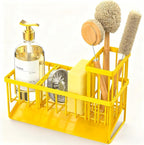 Cisily Yellow Sink Caddy Organzier with High Brush Holder, Sponge Holder for Sink, 304 Rustproof Stainless, Kitchen Countertop Soap Dispenser Organizer,Yellow Kitchen Decor and Accessories