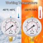 0-60 Psi Glycerin Liquid Filled Low Pressure Gauge, 2.5" Dial Size, 1/4" NPT Lower Mount, 304 Stainless Steel Case, for Water Oil Air Pressure Test, Refrigeration Systems(Such as Evaporators)