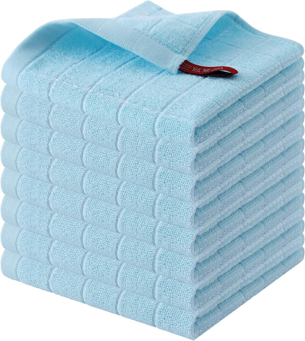 Homaxy 100% Cotton Terry Kitchen Dish Cloths, Ultra Soft and Absorbent Dish Towels for Kitchen, Suitable for Drying and Washing Dishes, 8 Pack, 12 x 12 Inches,Sky Blue