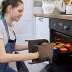Cotton and Neoprene Oven Pads Pot Holders with Pocket 8"x8.5" Dual-Function Hot Pad Set for Finger Hand Wrist Protection Heat Resistant to 428°F Brown