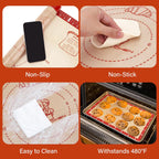 Non-Slip Silicone Baking Mat - 20x28 inch Extra Thick Pastry Mat with Measurements for Sourdough, Macarons, Bread, Pizza, Dough Rolling, Kneading, Oven Mat Heat Resistant to 480°F Gift for Baker