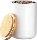 White Ceramic 1050mL 4 cup Food Storage Jar Canister with Airtight Bamboo Lid and Silicone Seal Container for Counter - Great for Coffee Sugar Treat Snack Treats for Dog Cat Rawhide Milkbone (White)