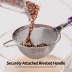18/8 Stainless Steel Mesh Strainer: U-Taste 3.9 Inch Kitchen Fine Mesh Sieve Food Colander with Riveted Sturdy Silicone Handle and 30 Mesh Hole for Straining Flour, Quinoa, Tea, Juice (Purple)