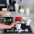But First Coffee Mat for Countertop, Rubber Bar Mat and Coffee Bar Sign 18 x 12 in, Kitchen Accessories for Countertop, Bar Mats for Bartending