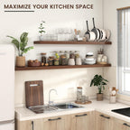 Floating Shelves for Wall, Large Wall Mounted Shelves with Invisible Brackets, Long Wood Floating Shelf for Living Room, Bedroom, Kitchen, (Walnut, 55" W x 9" D x 1.5" H)