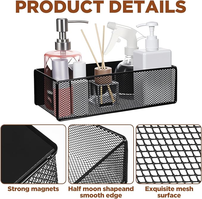 2 Pack Magnetic Basket Organizer Holder for Fridge Magnetic Storage Bin Box Containers for Refrigerator Whiteboard Classroom (Large, Black)