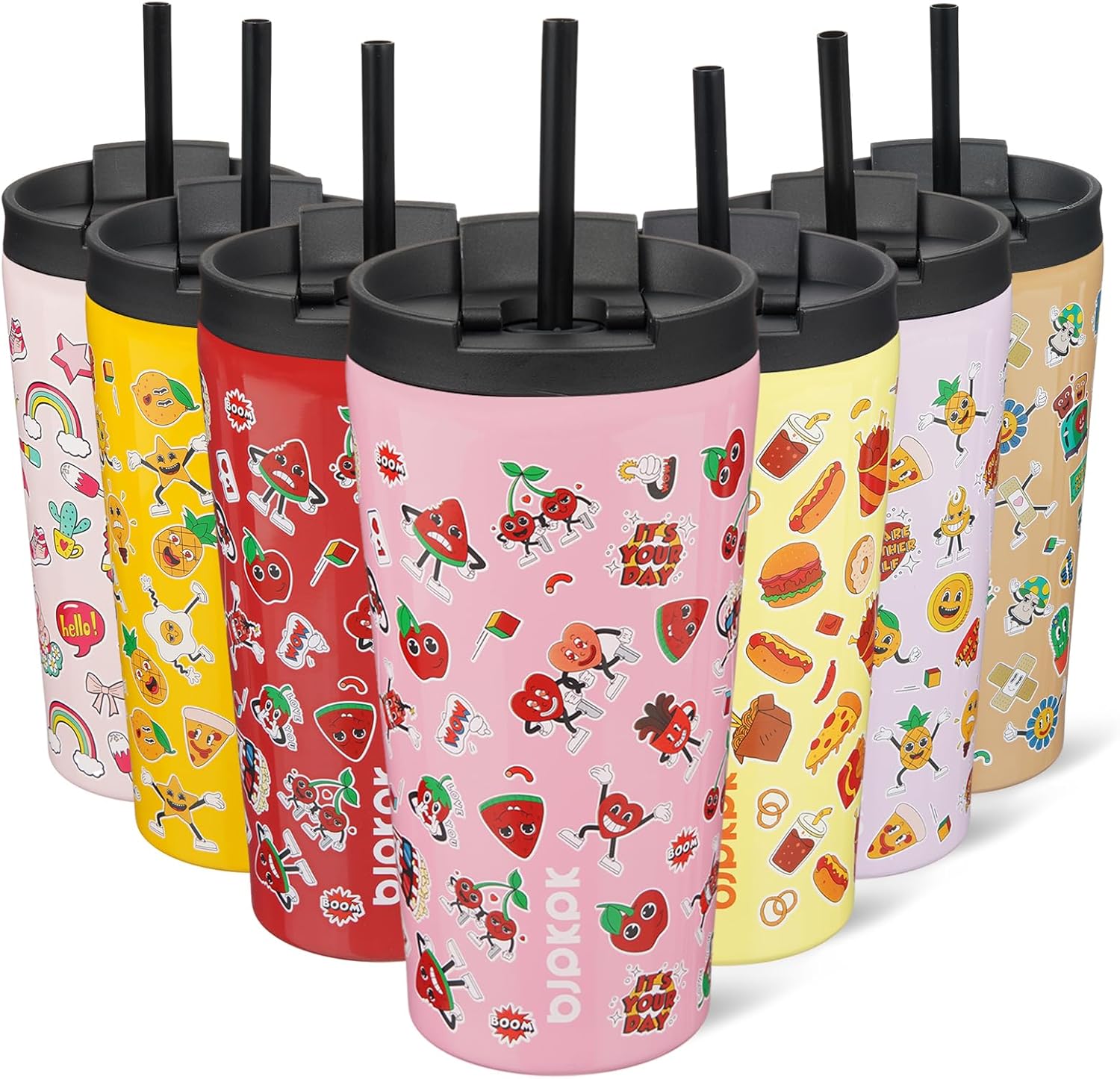 BJPKPK 18oz Stainless Steel Insulated Tumbler With lid And Straw Travel Coffee Thermal Tumblers Cup For Women And Men,Passionate Pink