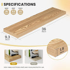36 Inch Floating Shelves, 9.3" Deep Floating Shelf Wall Mounted, 36" Wall Shelves, Rustic Deep Bookshelf, Large Display Shelves & Storage Shelves for Bedroom, Living Room, Light Brown, Set of 2