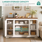 YITAHOME Sideboard Buffet Cabinet with Storage, 59" Buffet Storage with 4 Doors, Modern Farmhouse Coffee Bar Station Wood Kitchen Table with Adjustable Shelves for Kitchen, Living Room (White)