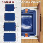 To encounter Silicone Baking Pans Set, 4 Pieces Nonstick Bakeware Set with Baking Pans, Baking Sheets, Cookie Sheets, Cake Pan with Grips and Metal Reinforced Frame More Strength, Navy Blue